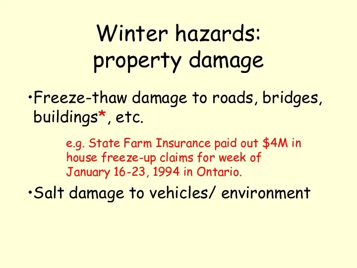 Winter hazards: property damage e.g. State Farm Insurance paid out