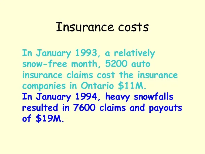 Insurance costs In January 1993, a relatively snow-free month, 5200 auto insurance claims