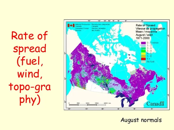Rate of spread (fuel, wind, topo-graphy) August normals