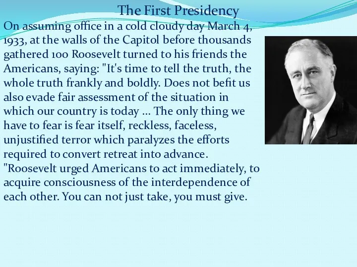 The First Presidency On assuming office in a cold cloudy
