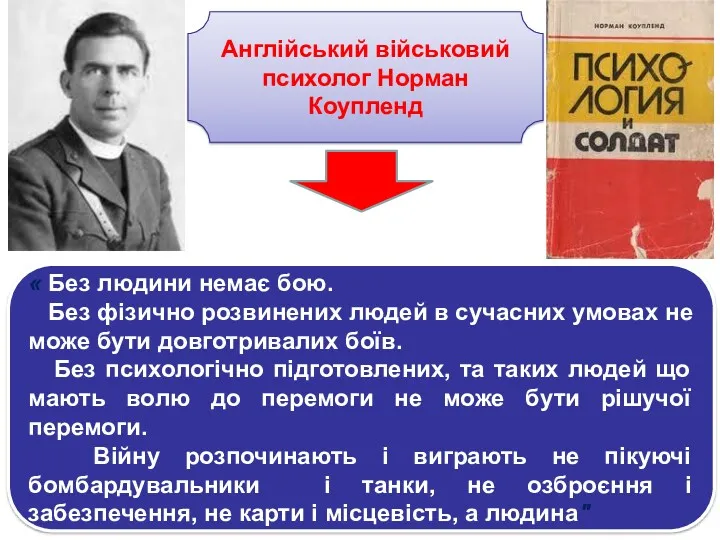 Англійський військовий психолог Норман Коупленд « Без людини немає бою.