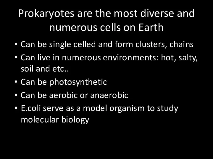 Prokaryotes are the most diverse and numerous cells on Earth Can be single