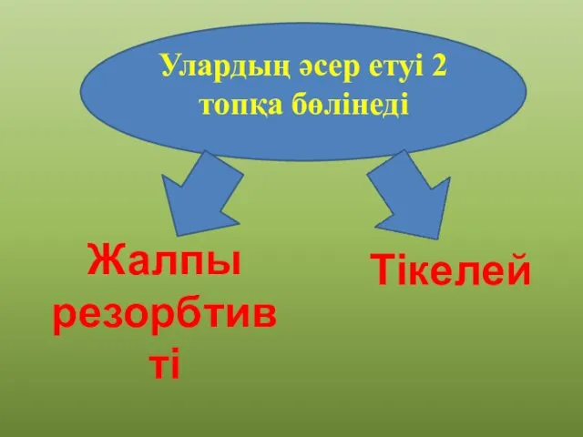 Улардың әсер етуі 2 топқа бөлінеді Жалпы резорбтивті Тікелей