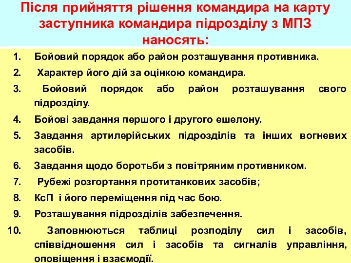 Після прийняття рішення командира на карту заступника командира підрозділу з