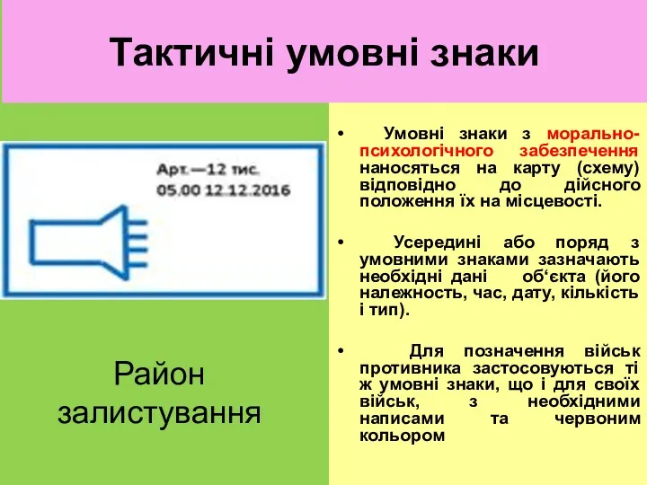 Тактичні умовні знаки Умовні знаки з морально-психологічного забезпечення наносяться на