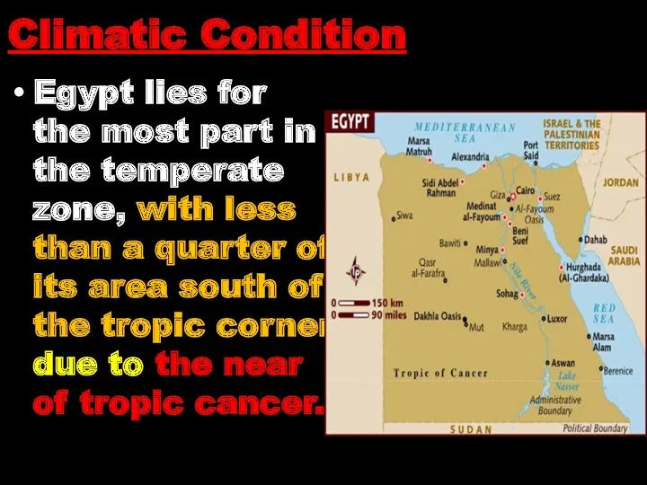 Egypt lies for the most part in the temperate zone,