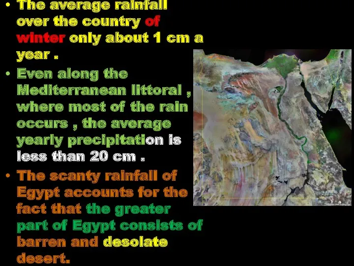 The average rainfall over the country of winter only about