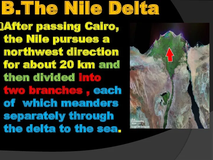 B.The Nile Delta After passing Cairo, the Nile pursues a