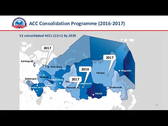 ACC Consolidation Programme (2016-2017) 13 consolidated ACCs (12+1) by 2020