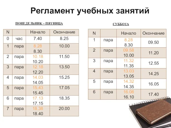 Регламент учебных занятий ПОНЕДЕЛЬНИК – ПЯТНИЦА СУББОТА