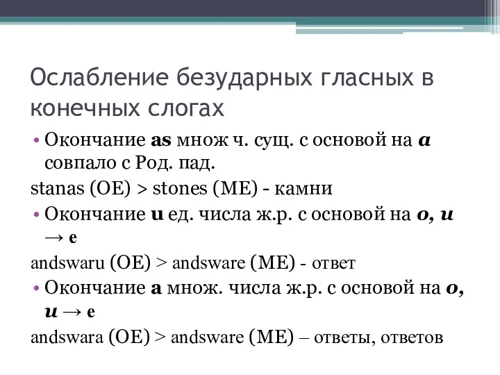 Ослабление безударных гласных в конечных слогах Окончание as множ ч.