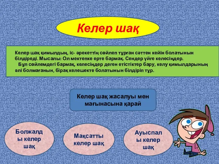 Келер шақ Келер шақ жасалуы мен мағынасына қарай Болжалды келер