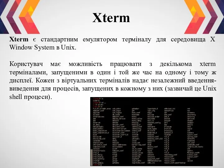 Xterm є стандартним емулятором терміналу для середовища X Window System