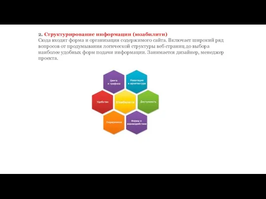 2. Структурирование информации (юзабилити) Сюда входят форма и организация содержимого