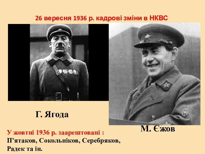 26 вересня 1936 р. кадрові зміни в НКВС Г. Ягода