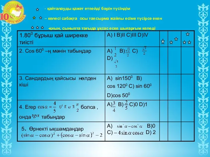 - қайталауды қажет етпейді бәрін түсіндім – келесі сабақта осы