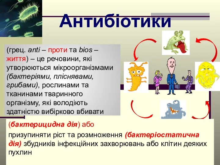 Антибіотики (грец. anti – проти та bios – життя) –