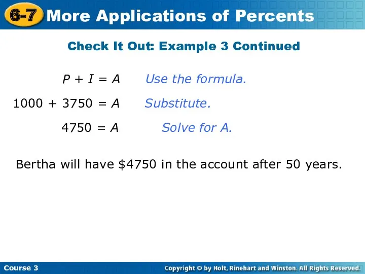 P + I = A Use the formula. 1000 +