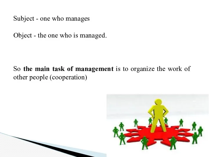 Subject - one who manages Object - the one who is managed. So