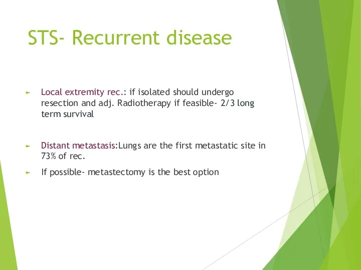 STS- Recurrent disease Local extremity rec.: if isolated should undergo