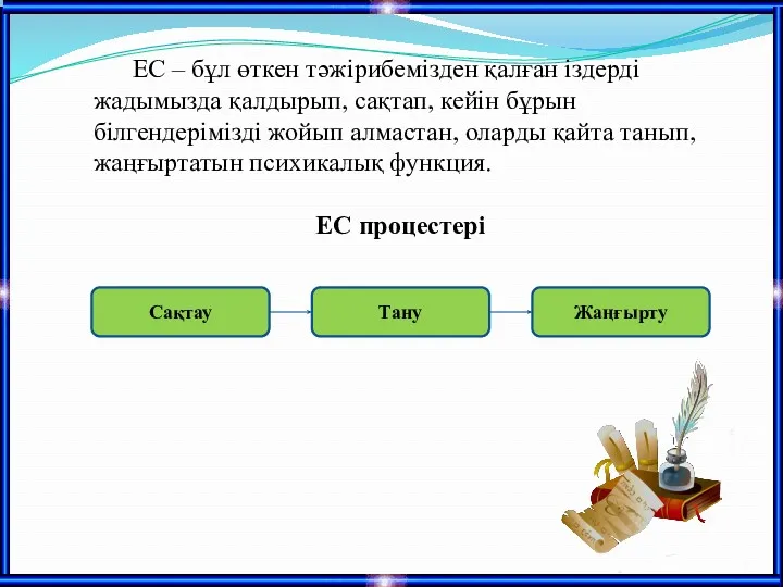 ЕС – бұл өткен тәжірибемізден қалған іздерді жадымызда қалдырып, сақтап,