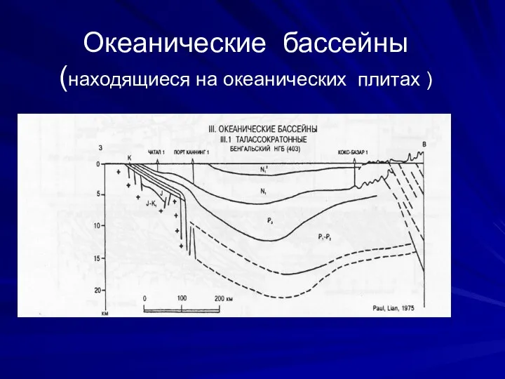 Океанические бассейны (находящиеся на океанических плитах )