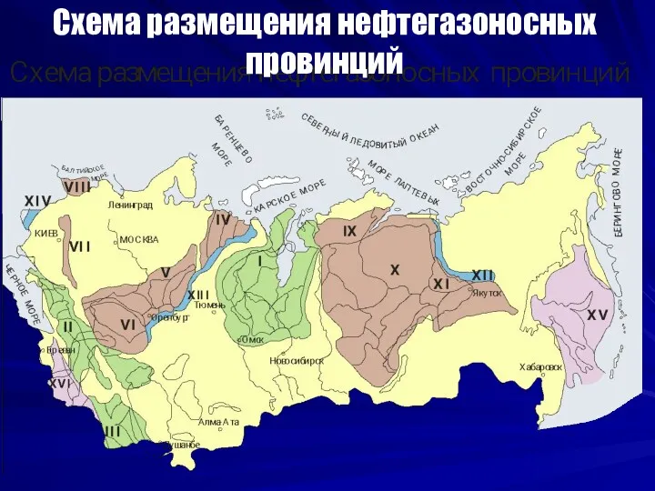 Схема размещения нефтегазоносных провинций