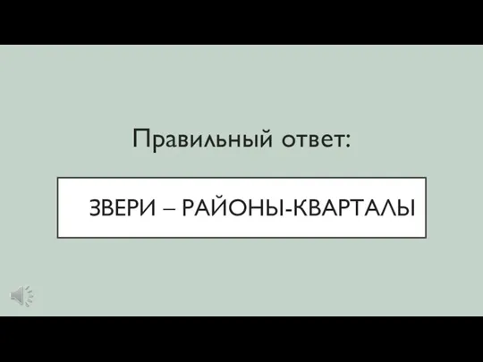 ЗВЕРИ – РАЙОНЫ-КВАРТАЛЫ Правильный ответ: