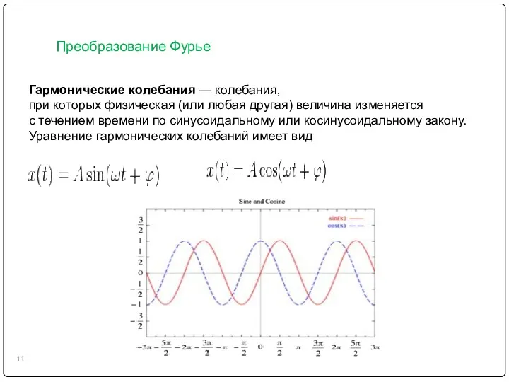 Преобразование Фурье Гармонические колебания — колебания, при которых физическая (или