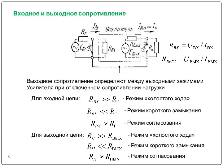 Входное и выходное сопротивление - Режим «холостого хода» - Режим