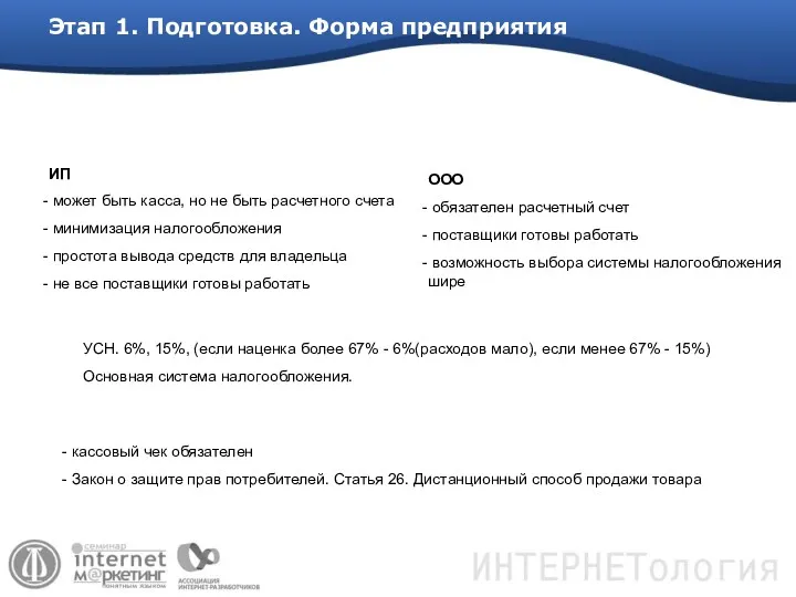 Этап 1. Подготовка. Форма предприятия кассовый чек обязателен Закон о