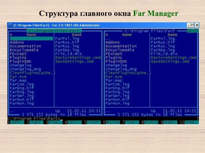 Структура главного окна Far Manager