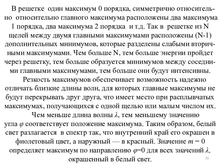 В решетке один максимум 0 порядка, симметрично относитель-но относительно главного