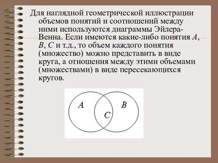 Для наглядной геометрической иллюстрации объемов понятий и соотношений между ними