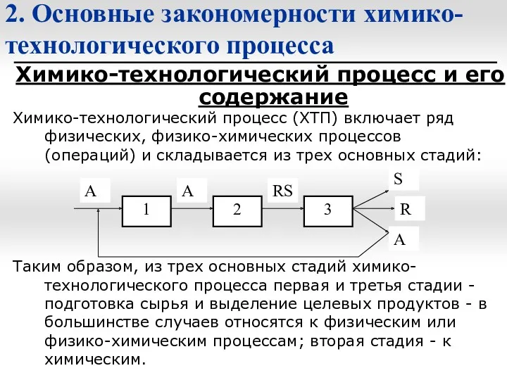 Химико-технологический процесс и его содержание 2. Основные закономерности химико-технологического процесса