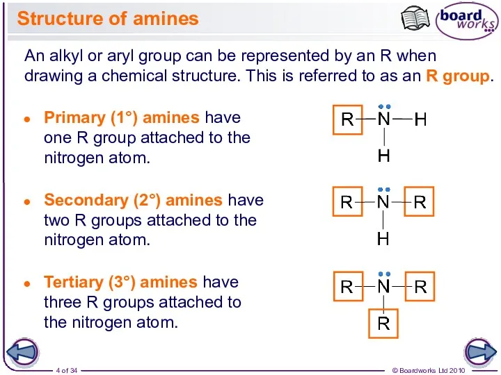 Structure of amines An alkyl or aryl group can be