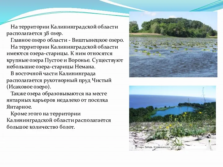 На территории Калининградской области располагается 38 озер. Главное озеро области