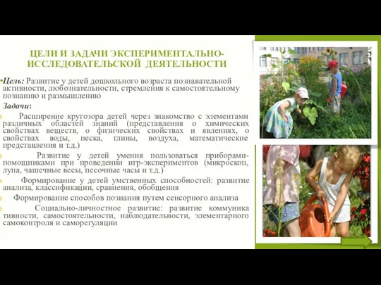 Цель: Развитие у детей дошкольного возраста познавательной активности, любознательности, стремления