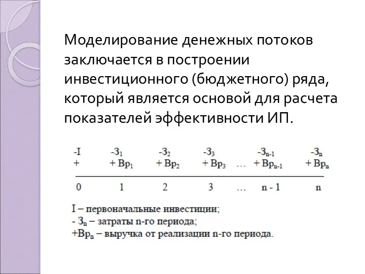 Моделирование денежных потоков заключается в построении инвестиционного (бюджетного) ряда, который является основой для