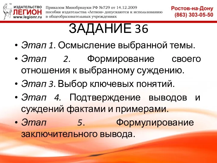 ЗАДАНИЕ 36 Этап 1. Осмысление выбранной темы. Этап 2. Формирование