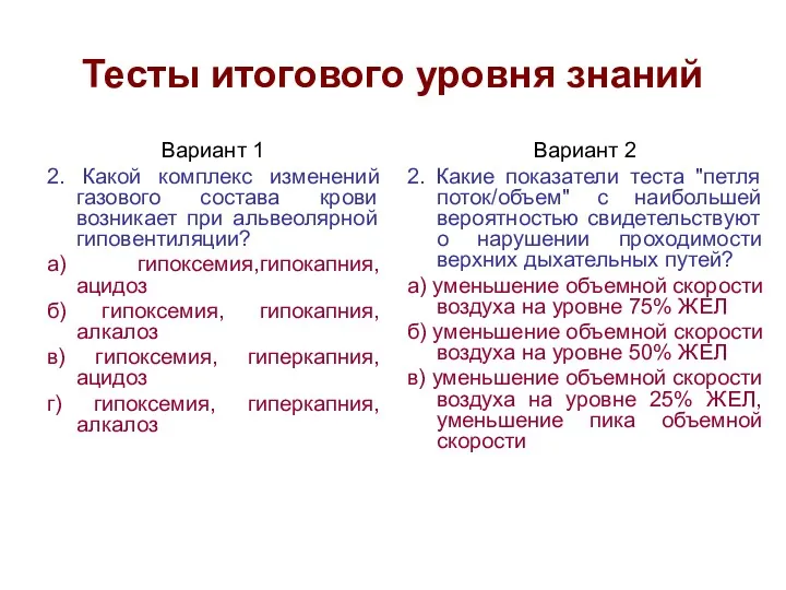 Тесты итогового уровня знаний Вариант 1 2. Какой комплекс изменений