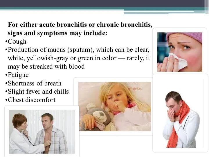 For either acute bronchitis or chronic bronchitis, signs and symptoms