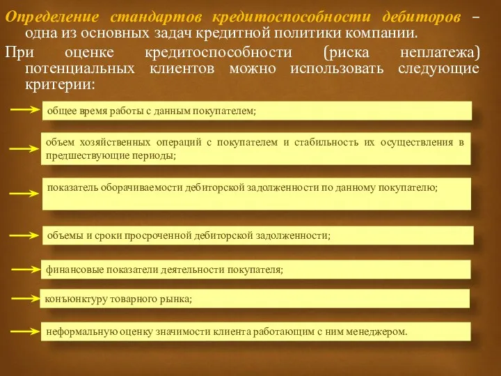 Определение стандартов кредитоспособности дебиторов – одна из основных задач кредитной