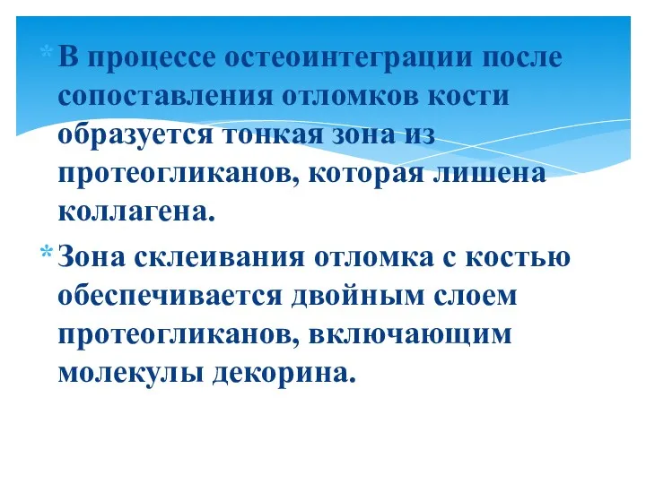 В процессе остеоинтеграции после сопоставления отломков кости образуется тонкая зона