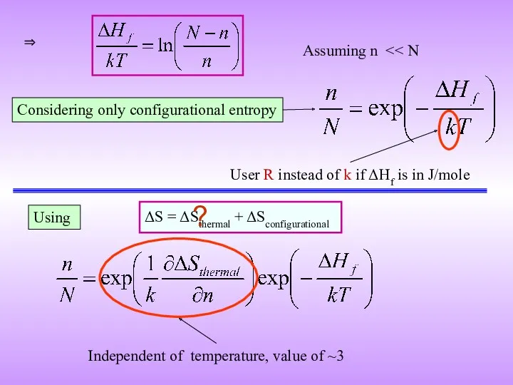 Considering only configurational entropy ⇒ User R instead of k