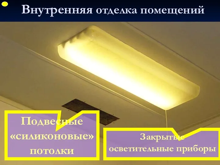 Подвесные «силиконовые» потолки Внутренняя отделка помещений Закрытые осветительные приборы ФУП