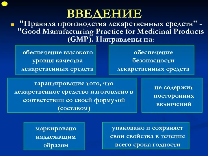 ВВЕДЕНИЕ "Правила производства лекарственных средств" - "Good Manufacturing Practice for Medicinal Products (GMP).