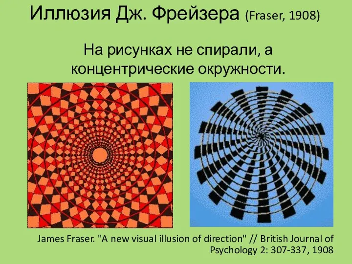 Иллюзия Дж. Фрейзера (Fraser, 1908) На рисунках не спирали, а