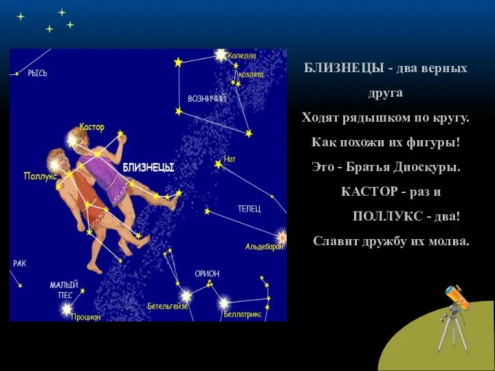 БЛИЗНЕЦЫ - два верных друга Ходят рядышком по кругу. Как