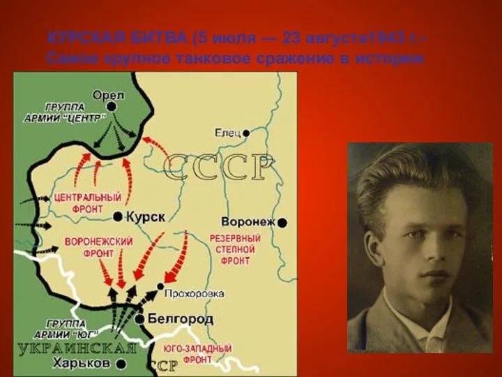 КУРСКАЯ БИТВА (5 июля — 23 августа1943 г.- Самое крупное танковое сражение в истории;